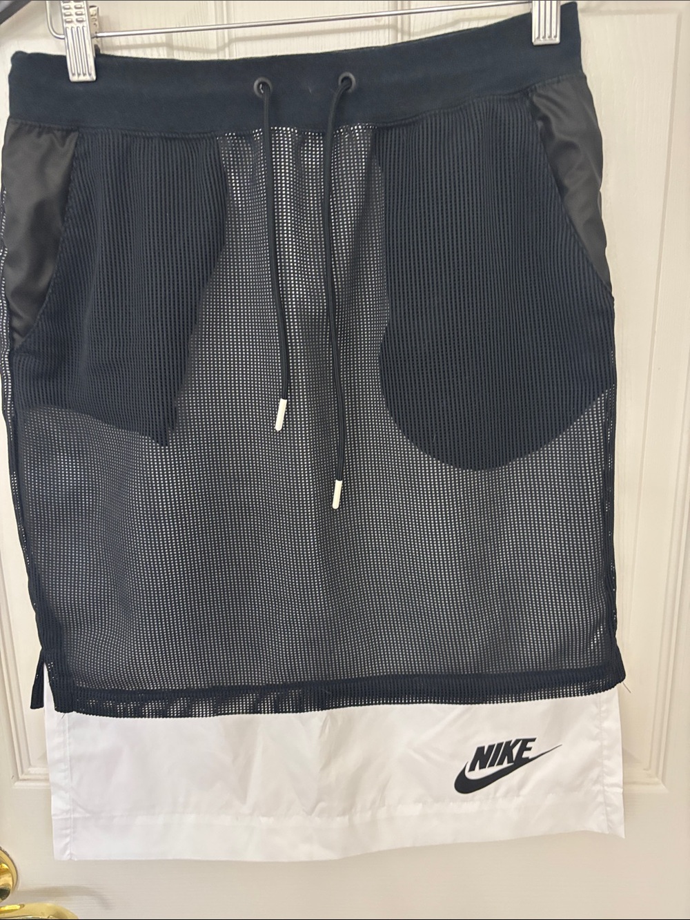 Nike Black Mesh Skirt with White Hem and Drawstring